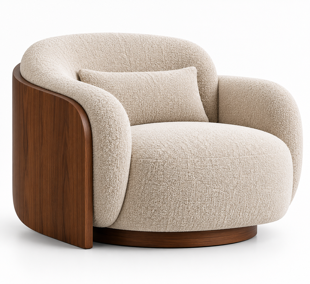 Ivory Curved Wood Shell Lounger Chair