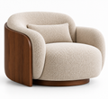 Ivory Curved Wood Shell Lounger Chair