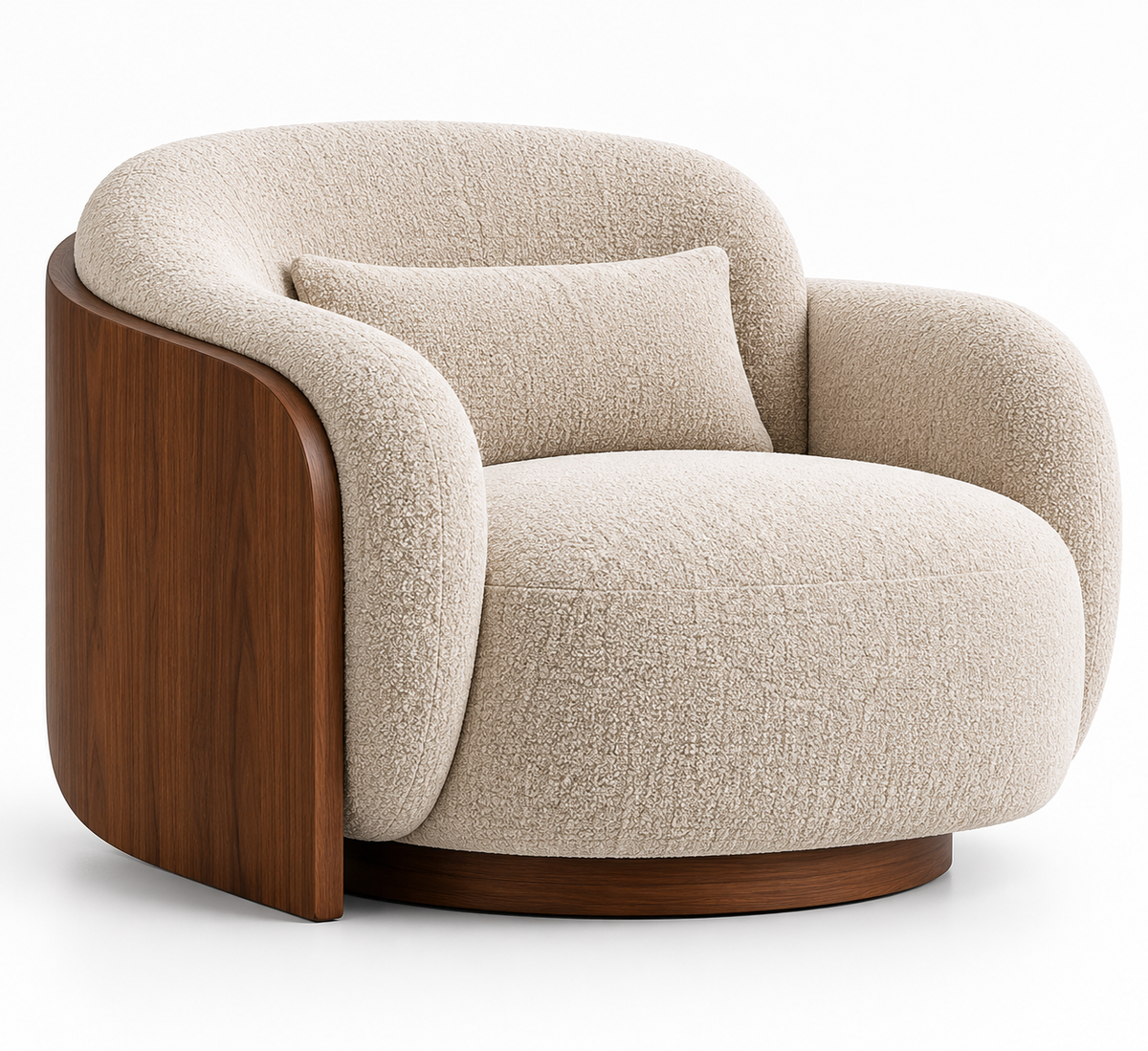 Ivory Curved Wood Shell Lounger Chair